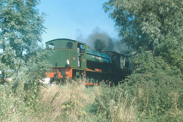 16/09/79:- No. 24 coasting down the bank from Tenterden Town